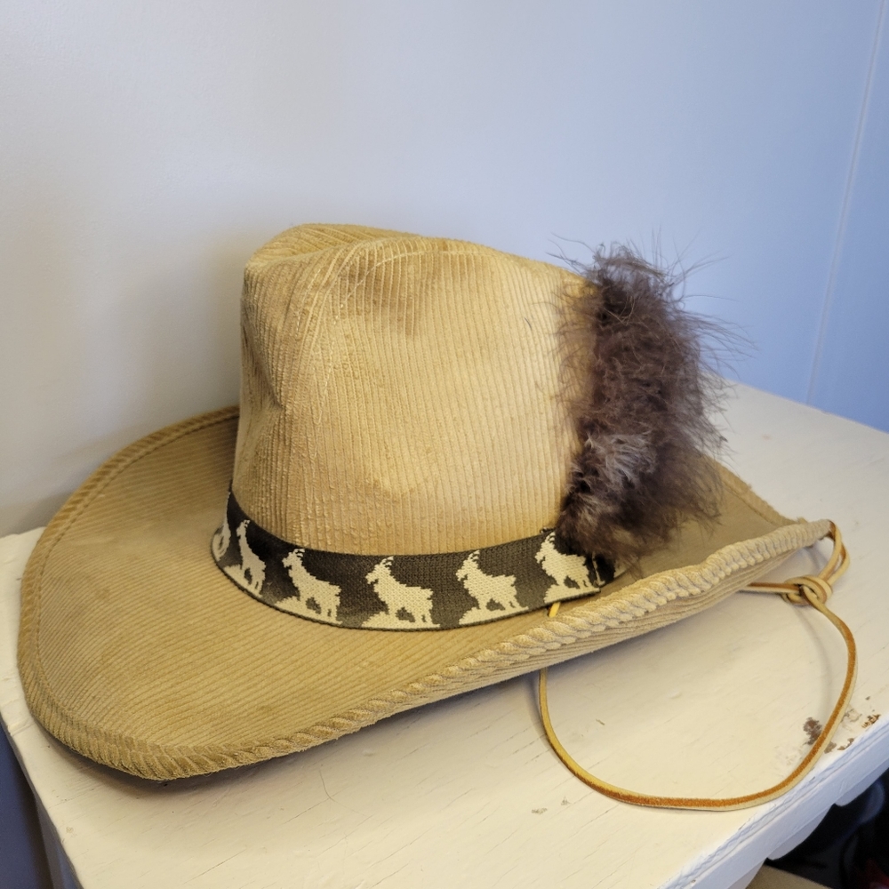 Vintage Corduroy Cowboy Hat United Hatters With Leather Tie